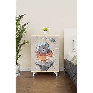 Little Astronaut 2 Raflı Çocuk Odası Dolabı Çok Amaçlı Baskılı Oyuncak Dolabı - Akçaağaç Akçaağaç