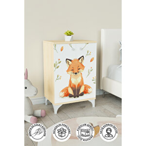 Foxie 2 Raflı Çocuk Odası Dolabı Çok Amaçlı Baskılı Oyuncak Dolabı