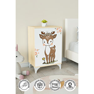Little Fawn 2 Raflı Çocuk Odası Dolabı Çok Amaçlı Baskılı Oyuncak Dolabı - Akçaağaç Akçaağaç