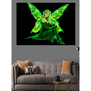 Yeşil Kanatlı Peri İllüstrasyonu Dekoratif Kanvas - Mdf Ahşap Tablo 25x35 cm