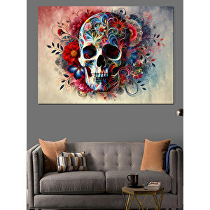 Renkli Kafatası Sanatı Dekoratif Kanvas - Mdf Ahşap Tablo 25x35 cm