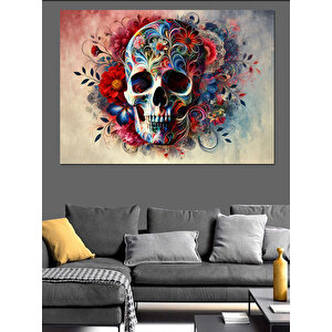 Renkli Kafatası Sanatı Dekoratif Kanvas - Mdf Ahşap Tablo