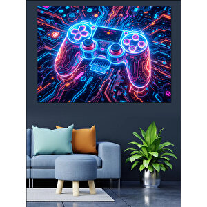Neon Işıklı Oyun Kumandası Dekoratif Kanvas - Mdf Ahşap Tablo 35x50 cm