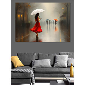 Kırmızı Elbiseli Kadın Dekoratif Kanvas - Mdf Ahşap Tablo 100x140 cm