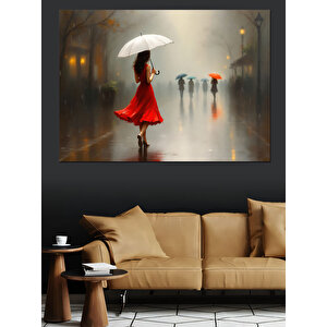 Kırmızı Elbiseli Kadın Dekoratif Kanvas - Mdf Ahşap Tablo 50x70 cm