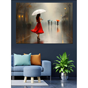 Kırmızı Elbiseli Kadın Dekoratif Kanvas - Mdf Ahşap Tablo 25x35 cm