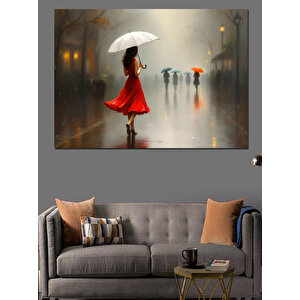 Kırmızı Elbiseli Kadın Dekoratif Kanvas - Mdf Ahşap Tablo