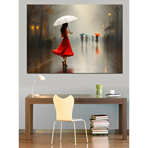 Kırmızı Elbiseli Kadın Dekoratif Kanvas - Mdf Ahşap Tablo