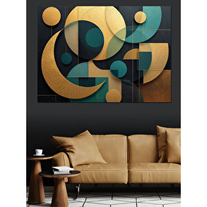 Soyut Altın Geometrik Sanat Dekoratif Kanvas - Mdf Ahşap Tablo 35x50 cm