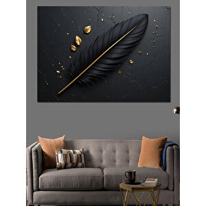 Siyah Arka Plan Altın Tüy Dekoratif Kanvas - Mdf Ahşap Tablo