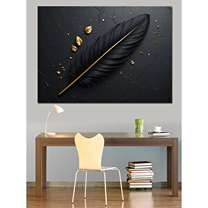 Siyah Arka Plan Altın Tüy Dekoratif Kanvas - Mdf Ahşap Tablo 100x140 cm