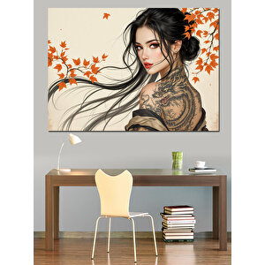 Geleneksel Japon Kadın Portresi Dekoratif Kanvas - Mdf Ahşap Tablo 50x70 cm