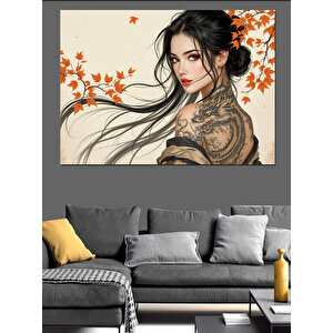 Geleneksel Japon Kadın Portresi Dekoratif Kanvas - Mdf Ahşap Tablo 50x70 cm