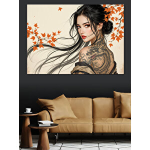 Geleneksel Japon Kadın Portresi Dekoratif Kanvas - Mdf Ahşap Tablo 50x70 cm