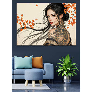 Geleneksel Japon Kadın Portresi Dekoratif Kanvas - Mdf Ahşap Tablo