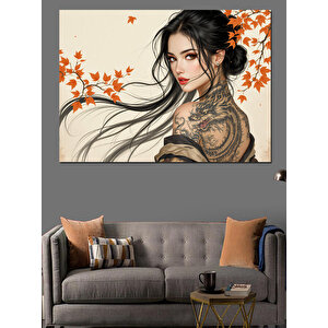Geleneksel Japon Kadın Portresi Dekoratif Kanvas - Mdf Ahşap Tablo