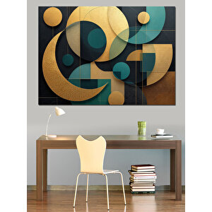 Soyut Altın Geometrik Sanat Dekoratif Kanvas - Mdf Ahşap Tablo