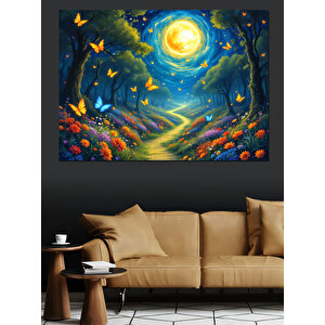 Büyülü Ormanda Gece Dekoratif Kanvas - Mdf Ahşap Tablo 70x100 cm