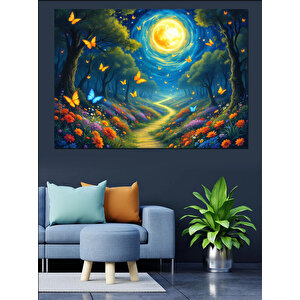 Büyülü Ormanda Gece Dekoratif Kanvas - Mdf Ahşap Tablo 70x100 cm