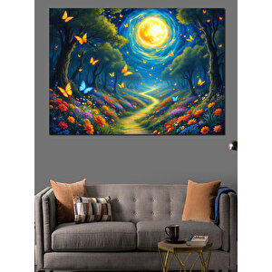 Büyülü Ormanda Gece Dekoratif Kanvas - Mdf Ahşap Tablo 70x100 cm