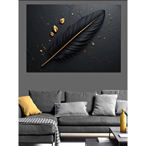 Siyah Arka Plan Altın Tüy Dekoratif Kanvas - Mdf Ahşap Tablo 50x70 cm