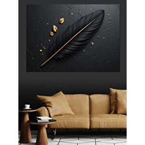 Siyah Arka Plan Altın Tüy Dekoratif Kanvas - Mdf Ahşap Tablo 50x70 cm