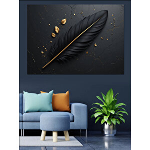 Siyah Arka Plan Altın Tüy Dekoratif Kanvas - Mdf Ahşap Tablo