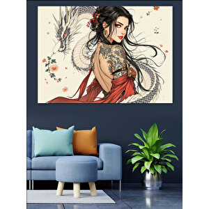 Geleneksel Kıyafetli Japon Kadın Dekoratif Kanvas - Mdf Ahşap Tablo 35x50 cm