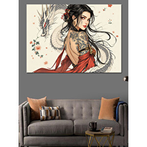 Geleneksel Kıyafetli Japon Kadın Dekoratif Kanvas - Mdf Ahşap Tablo 35x50 cm