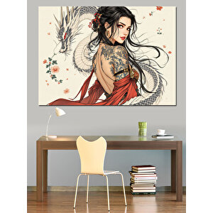 Geleneksel Kıyafetli Japon Kadın Dekoratif Kanvas - Mdf Ahşap Tablo 35x50 cm