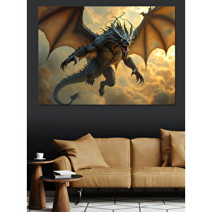 Kanatlı Ejderha Uçuşta Göklerde Dekoratif Kanvas - Mdf Ahşap Tablo 25x35 cm
