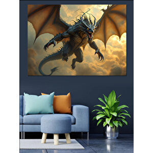 Kanatlı Ejderha Uçuşta Göklerde Dekoratif Kanvas - Mdf Ahşap Tablo 25x35 cm