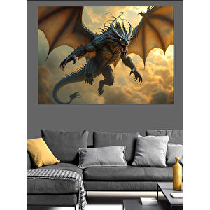 Kanatlı Ejderha Uçuşta Göklerde Dekoratif Kanvas - Mdf Ahşap Tablo
