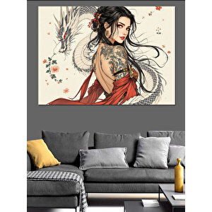 Geleneksel Kıyafetli Japon Kadın Dekoratif Kanvas - Mdf Ahşap Tablo