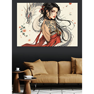 Geleneksel Kıyafetli Japon Kadın Dekoratif Kanvas - Mdf Ahşap Tablo