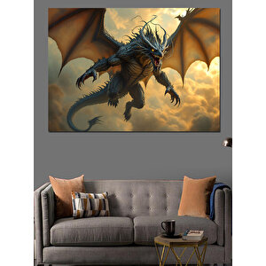 Kanatlı Ejderha Uçuşta Göklerde Dekoratif Kanvas - Mdf Ahşap Tablo 100x140 cm