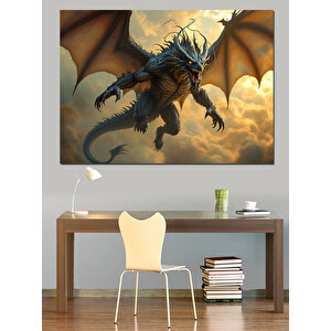 Kanatlı Ejderha Uçuşta Göklerde Dekoratif Kanvas - Mdf Ahşap Tablo