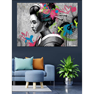 Graffiti Tarzı Japon Kadın Dekoratif Kanvas - Mdf Ahşap Tablo 50x70 cm