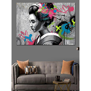 Graffiti Tarzı Japon Kadın Dekoratif Kanvas - Mdf Ahşap Tablo 50x70 cm