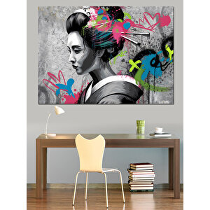 Graffiti Tarzı Japon Kadın Dekoratif Kanvas - Mdf Ahşap Tablo 50x70 cm