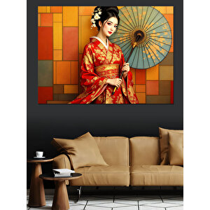 Geleneksel Kimonolu Japon Kadın Dekoratif Kanvas - Mdf Ahşap Tablo