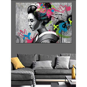 Graffiti Tarzı Japon Kadın Dekoratif Kanvas - Mdf Ahşap Tablo