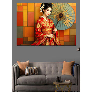 Geleneksel Kimonolu Japon Kadın Dekoratif Kanvas - Mdf Ahşap Tablo 25x35 cm