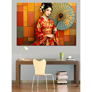 Geleneksel Kimonolu Japon Kadın Dekoratif Kanvas - Mdf Ahşap Tablo 25x35 cm