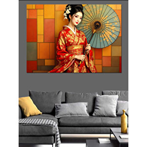 Geleneksel Kimonolu Japon Kadın Dekoratif Kanvas - Mdf Ahşap Tablo 25x35 cm