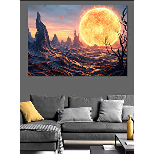 Kırmızı Dolunay Manzarası Dekoratif Kanvas - Mdf Ahşap Tablo
