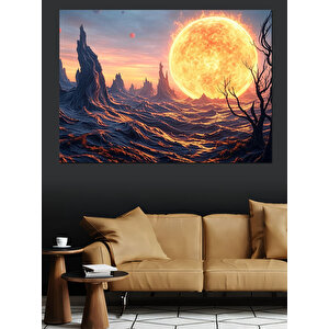 Kırmızı Dolunay Manzarası Dekoratif Kanvas - Mdf Ahşap Tablo