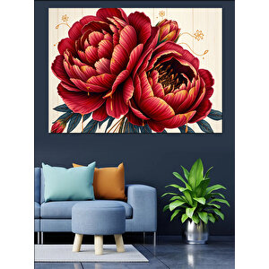 Canlı Kırmızı Şakayık Dekoratif Kanvas - Mdf Ahşap Tablo 100x140 cm