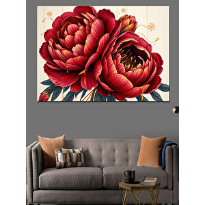 Canlı Kırmızı Şakayık Dekoratif Kanvas - Mdf Ahşap Tablo 100x140 cm