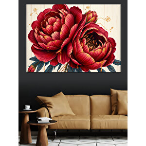 Canlı Kırmızı Şakayık Dekoratif Kanvas - Mdf Ahşap Tablo 50x70 cm